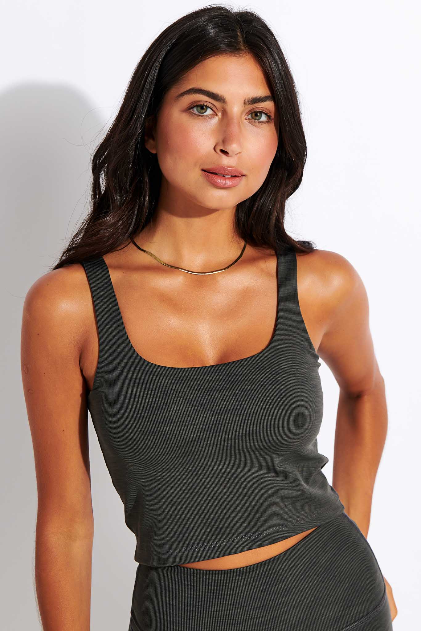 Beyond Yoga Heather Rib Keep It Simple Cropped Tank
